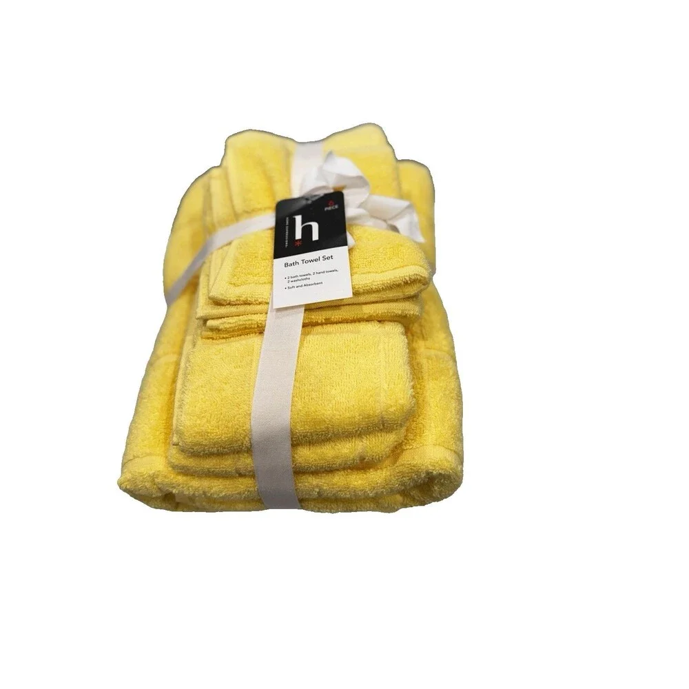 Home Expressions 6 Piece Bath Towel Set 100% Cotton Island Yellow NEW